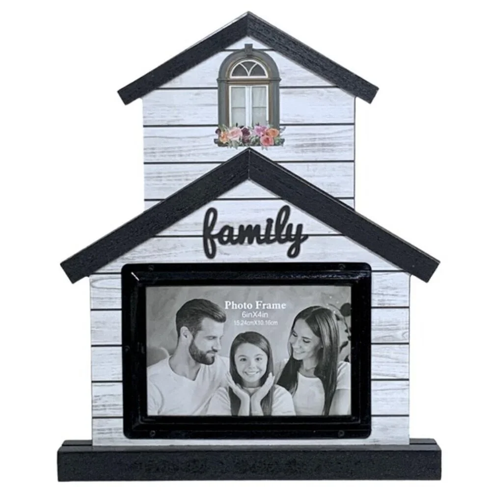 Photo Picture Frame Freestanding House Shape Modern Farmhouse Black White 4x6